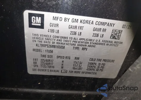 2021 Chevrolet Trailblazer Fwd Lt из США, поврежденный, VIN KL79MPS26MB165058